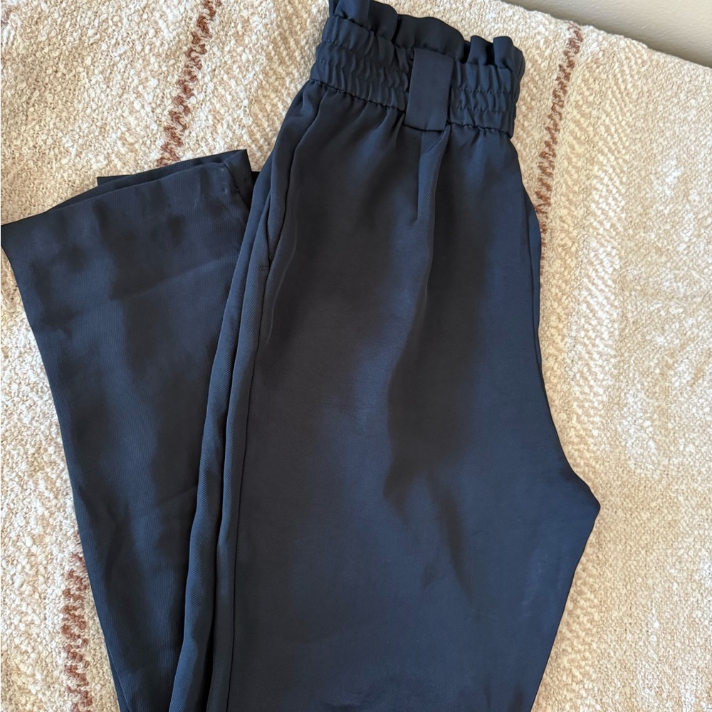 Zara navy blue elastic waist satin dress pants size Small